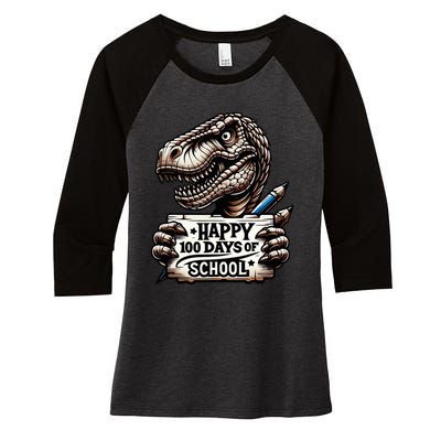 Happy 100 Days Of School Scary Funny Trex For Teachers Women's Tri-Blend 3/4-Sleeve Raglan Shirt