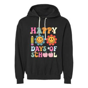 Happy 100th Day Of School Teacher Retro Groovy 100 Days Garment-Dyed Fleece Hoodie