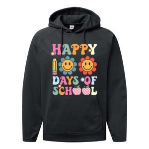 Happy 100th Day Of School Teacher Retro Groovy 100 Days Performance Fleece Hoodie