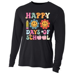 Happy 100th Day Of School Teacher Retro Groovy 100 Days Cooling Performance Long Sleeve Crew