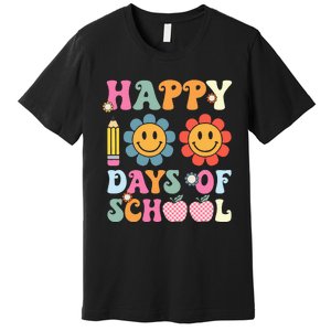 Happy 100th Day Of School Teacher Retro Groovy 100 Days Premium T-Shirt