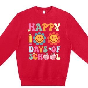 Happy 100th Day Of School Teacher Retro Groovy 100 Days Premium Crewneck Sweatshirt