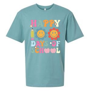 Happy 100th Day Of School Teacher Retro Groovy 100 Days Sueded Cloud Jersey T-Shirt