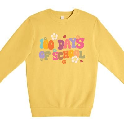 Happy 100 Days Of School 100 Days Smarter Brighter Groovy Gift Premium Crewneck Sweatshirt