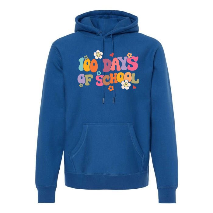 Happy 100 Days Of School 100 Days Smarter Brighter Groovy Gift Premium Hoodie