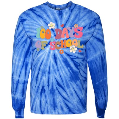 Happy 100 Days Of School 100 Days Smarter Brighter Groovy Gift Tie-Dye Long Sleeve Shirt