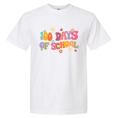 Happy 100 Days Of School 100 Days Smarter Brighter Groovy Gift Garment-Dyed Heavyweight T-Shirt