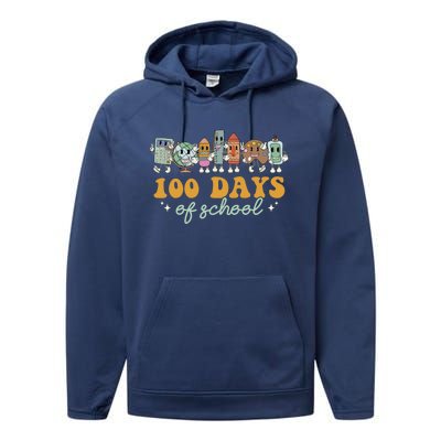 Happy 100 Days Of School 100 Days Smarter Pencil Gift Performance Fleece Hoodie