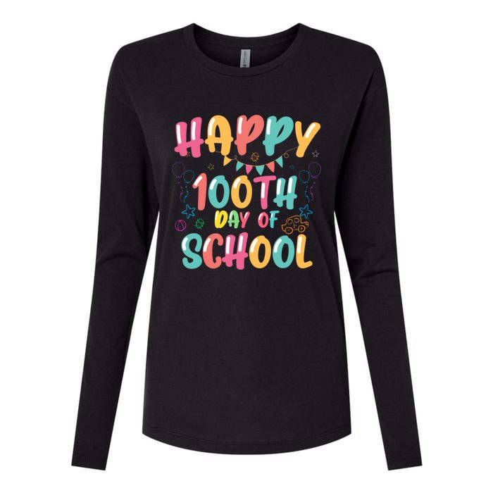 Happy 100th Day Of School 2024 Womens Cotton Relaxed Long Sleeve T-Shirt