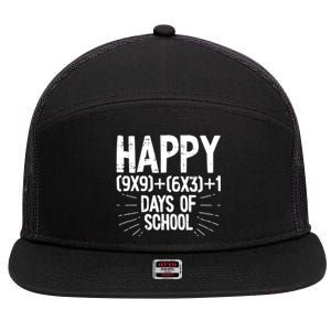 Happy 100 Days Of School 100th Day Of School Math Equation Gift 7 Panel Mesh Trucker Snapback Hat