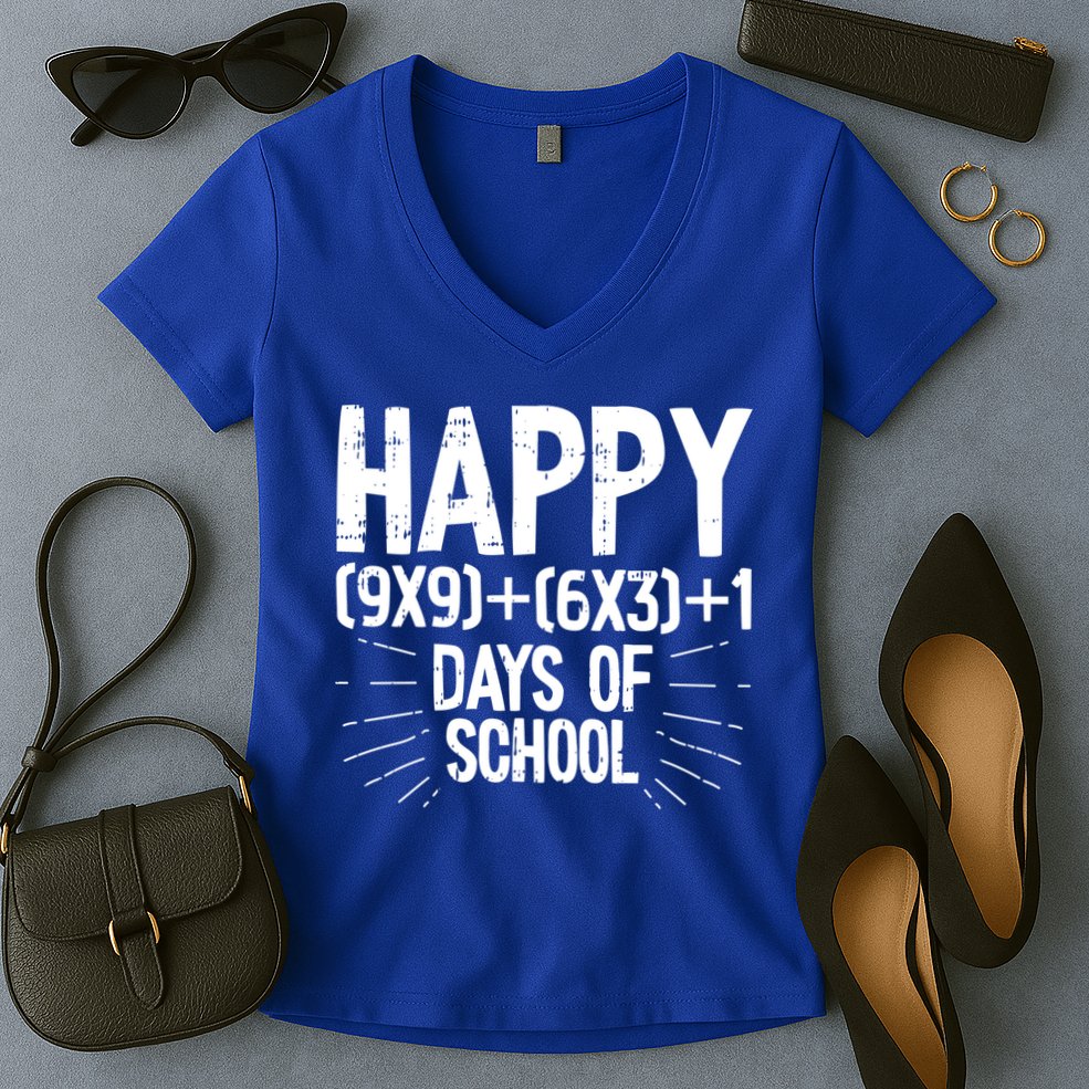 Happy 100 Days Of School 100th Day Of School Math Equation Gift Women's V-Neck T-Shirt
