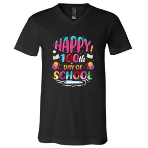 Happy 100th Day Of School 100 Days Of School Teacher Student V-Neck T-Shirt