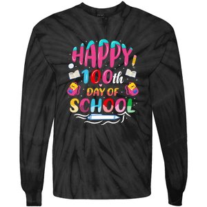 Happy 100th Day Of School 100 Days Of School Teacher Student Tie-Dye Long Sleeve Shirt