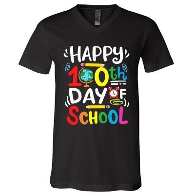 Happy 100th Day Of School 100 Days Of School Teacher Student V-Neck T-Shirt