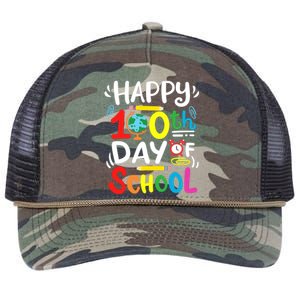 Happy 100th Day Of School 100 Days Of School Teacher Student Retro Rope Trucker Hat Cap