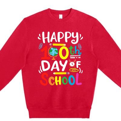 Happy 100th Day Of School 100 Days Of School Teacher Student Premium Crewneck Sweatshirt