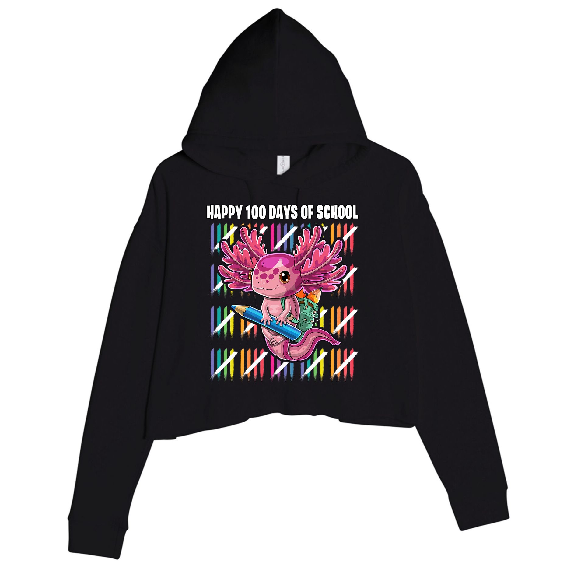 Happy 100 Days Of School Axolotl Kindergarten Costume Crop Fleece Hoodie