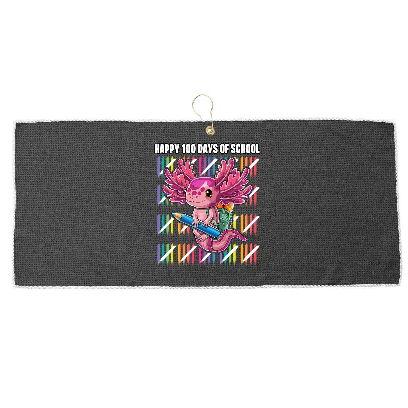 Happy 100 Days Of School Axolotl Kindergarten Costume Large Microfiber Waffle Golf Towel