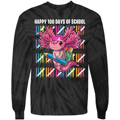 Happy 100 Days Of School Axolotl Kindergarten Costume Tie-Dye Long Sleeve Shirt