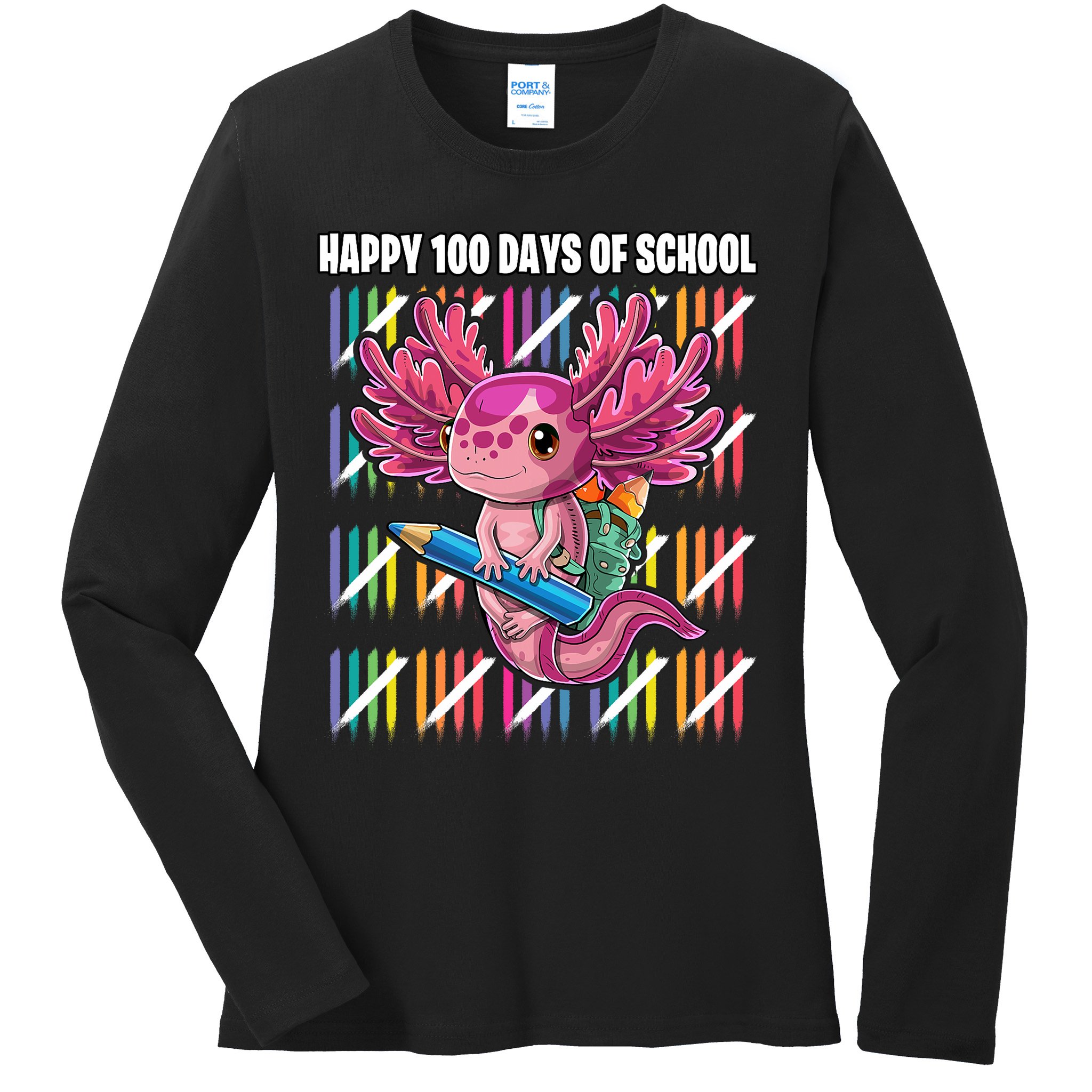 Happy 100 Days Of School Axolotl Kindergarten Costume Ladies Long Sleeve Shirt