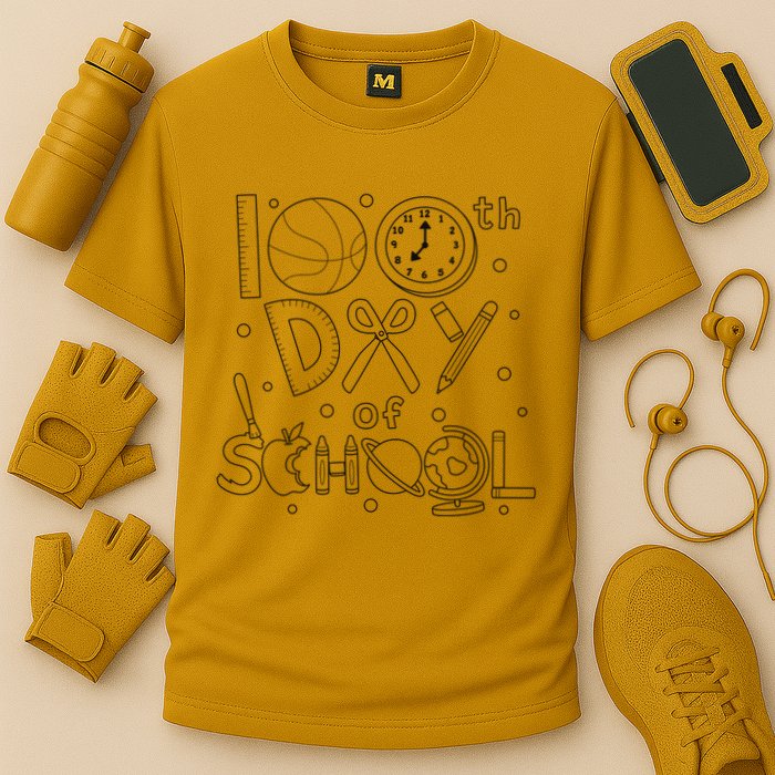 Happy 100th Days Of School Education Cooling Performance Crew T-Shirt