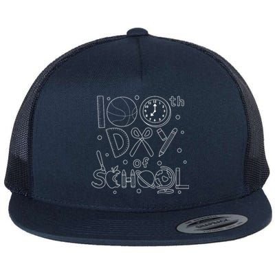 Happy 100th Days Of School Education Flat Bill Trucker Hat