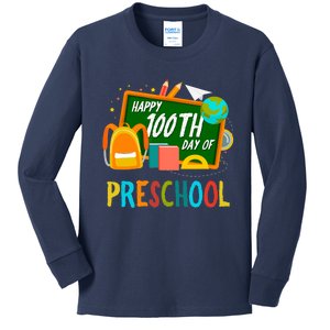 Happy 100th Day Of Preschool 100 Days Of School Colourful Kids Long Sleeve Shirt