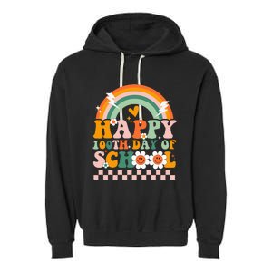 Happy 100th Day of School for Teacher groovy Garment-Dyed Fleece Hoodie