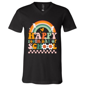 Happy 100th Day of School for Teacher groovy V-Neck T-Shirt