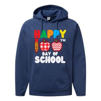 Happy 100th Day School Apples 100 Days Student Teacher Gift Performance Fleece Hoodie