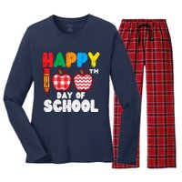 Happy 100th Day School Apples 100 Days Student Teacher Gift Women's Long Sleeve Flannel Pajama Set 