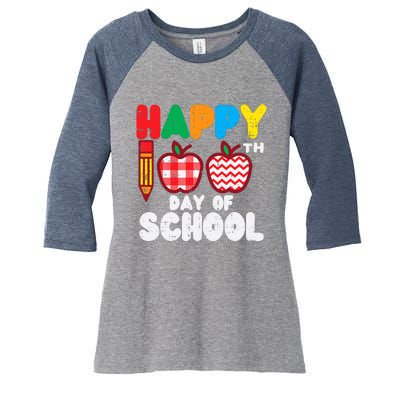 Happy 100th Day School Apples 100 Days Student Teacher Gift Women's Tri-Blend 3/4-Sleeve Raglan Shirt