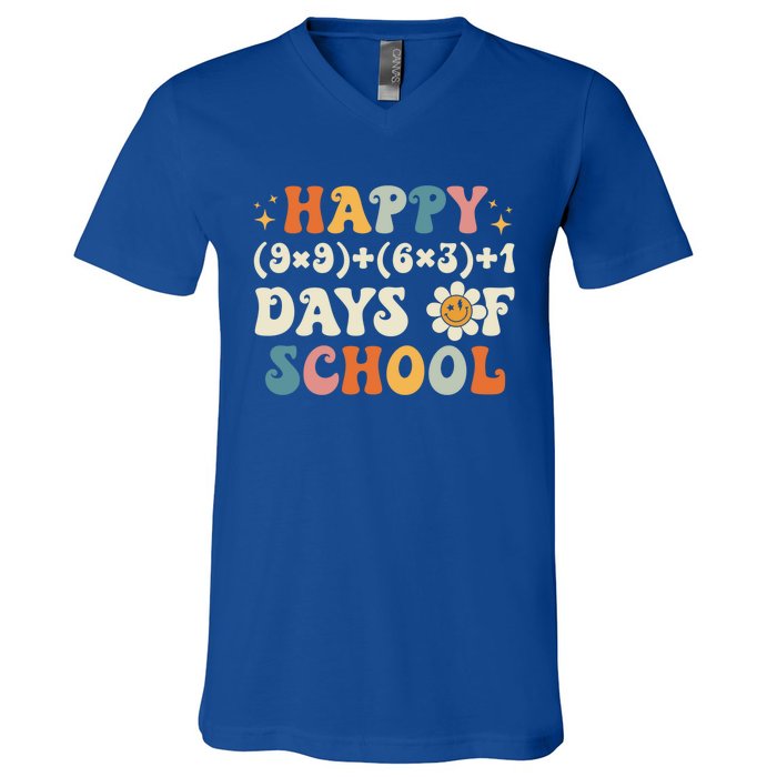 Happy 100 Days Of School Math Formula Groovy Gift V-Neck T-Shirt