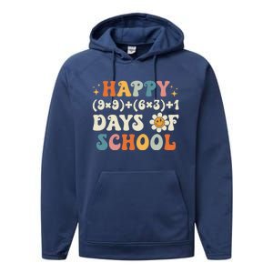 Happy 100 Days Of School Math Formula Groovy Gift Performance Fleece Hoodie