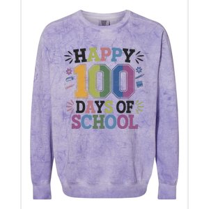 Happy 100th Day Of School Tie Dye Rainbow 100 Days Smarter Colorblast Crewneck Sweatshirt