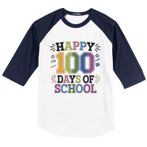 Happy 100th Day Of School Tie Dye Rainbow 100 Days Smarter Baseball Sleeve Shirt