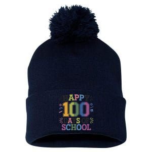 Happy 100th Day Of School Tie Dye Rainbow 100 Days Smarter Pom Pom 12in Knit Beanie