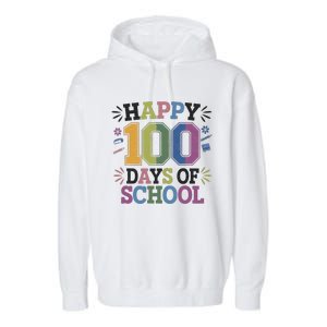 Happy 100th Day Of School Tie Dye Rainbow 100 Days Smarter Garment-Dyed Fleece Hoodie