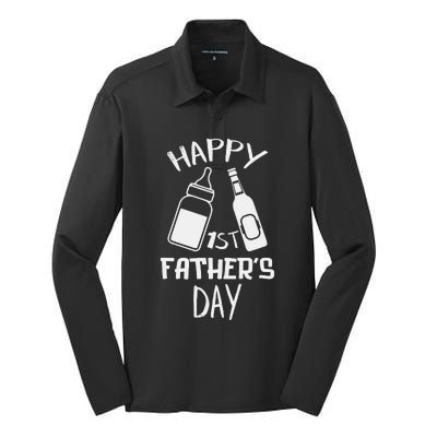 Happy 1st Father’s Day Baby File Silk Touch Performance Long Sleeve Polo