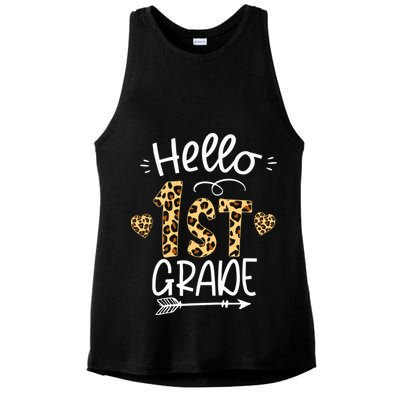 Hello 1st Grade Leopard Teacher Students Back To School First Day Of School Ladies PosiCharge Tri-Blend Wicking Tank