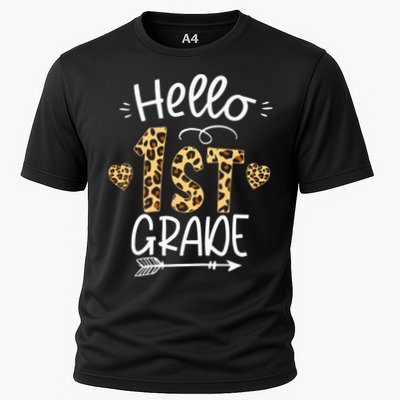 Hello 1st Grade Leopard Teacher Students Back To School First Day Of School Performance Shirt