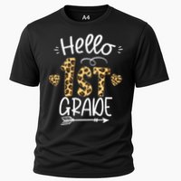 Hello 1st Grade Leopard Teacher Students Back To School First Day Of School Cooling Performance Crew T-Shirt