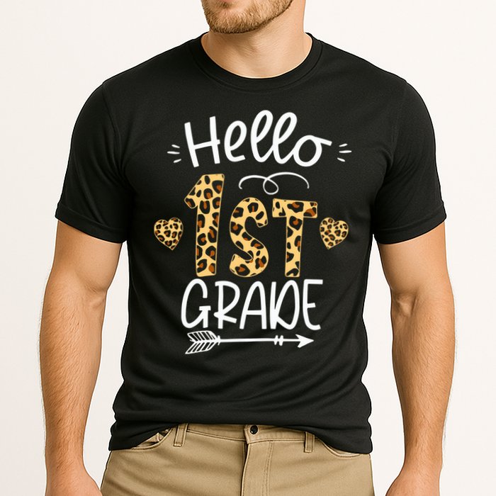 Hello 1st Grade Leopard Teacher Students Back To School First Day Of School Cooling Performance Crew T-Shirt