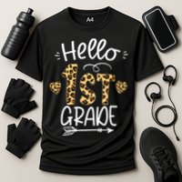 Hello 1st Grade Leopard Teacher Students Back To School First Day Of School Cooling Performance Crew T-Shirt