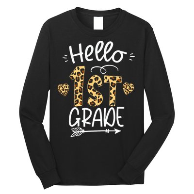 Hello 1st Grade Leopard Teacher Students Back To School First Day Of School Long Sleeve Shirt