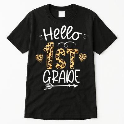 Hello 1st Grade Leopard Teacher Students Back To School First Day Of School Tall T-Shirt