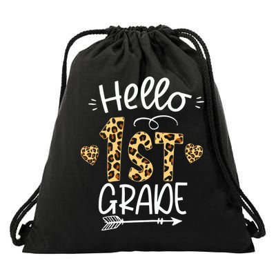 Hello 1st Grade Leopard Teacher Students Back To School First Day Of School Drawstring Bag