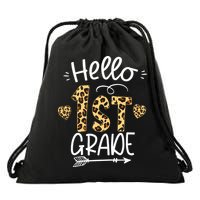 Hello 1st Grade Leopard Teacher Students Back To School First Day Of School Drawstring Bag