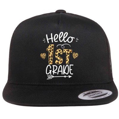 Hello 1st Grade Leopard Teacher Students Back To School First Day Of School Flatbill Hat