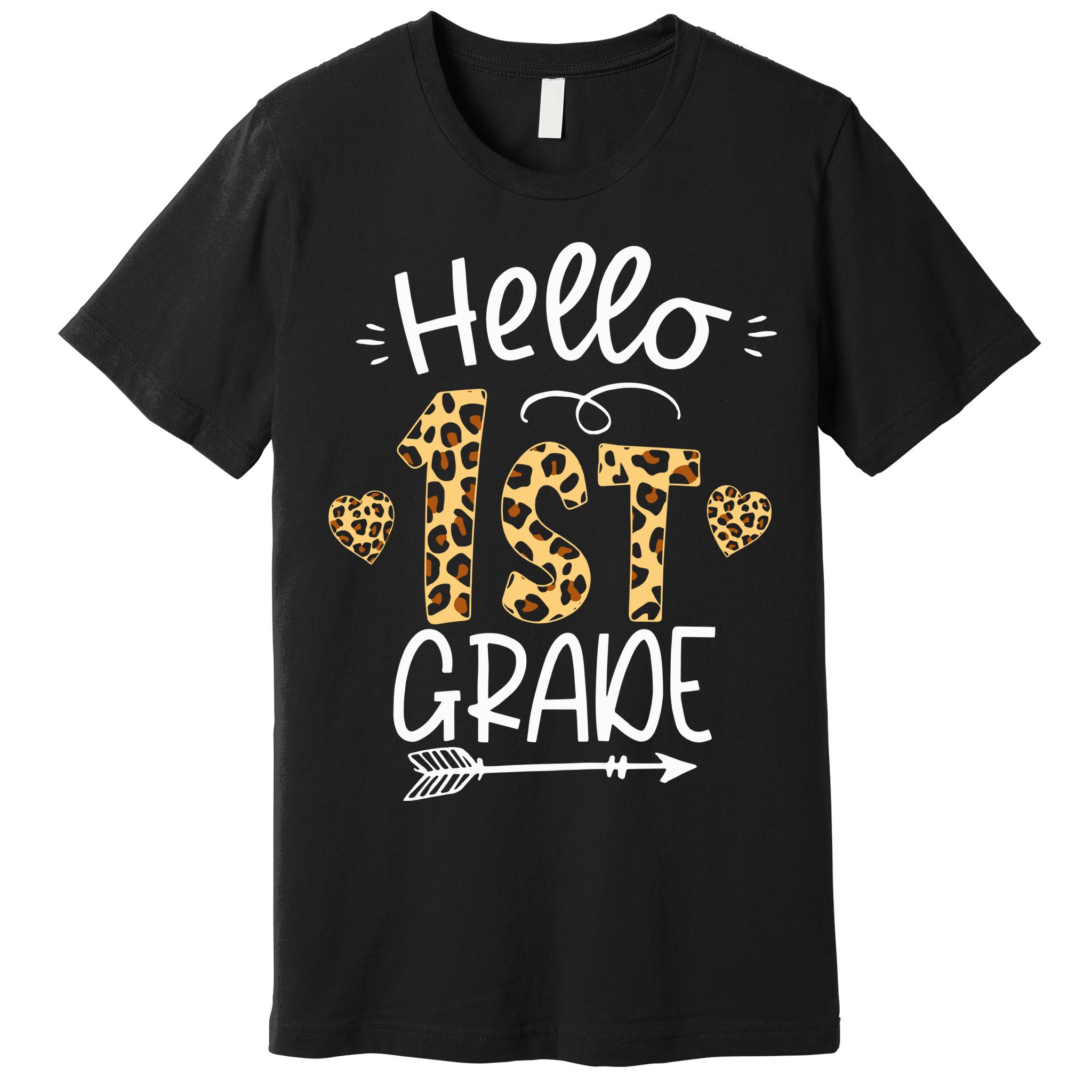 Hello 1st Grade Leopard Teacher Students Back To School First Day Of School Premium T-Shirt